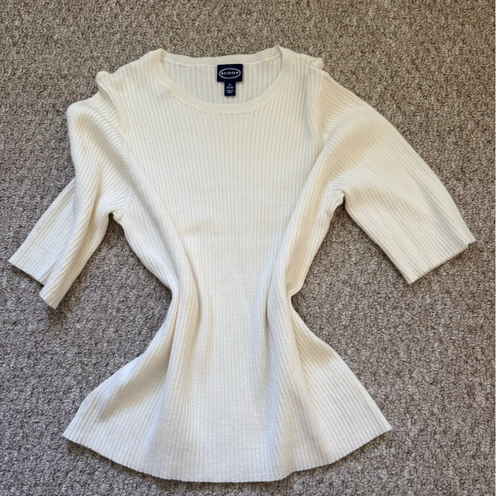 Cream Ribbed Short Sleeve Top - Picture 7 of 7